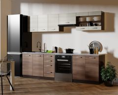 Köögikomplekt Amanda 2, 260 cm, korpus wenge,  esipaneelid akaatsia + navara tamm