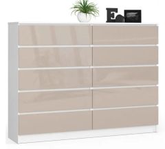Kummut K160 10SZ, 160x40xK121 cm, cappuccino läikega