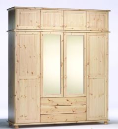Riidekapp peegliga Hendrik 3, 203x60xK231 cm, mänd, naturaalne